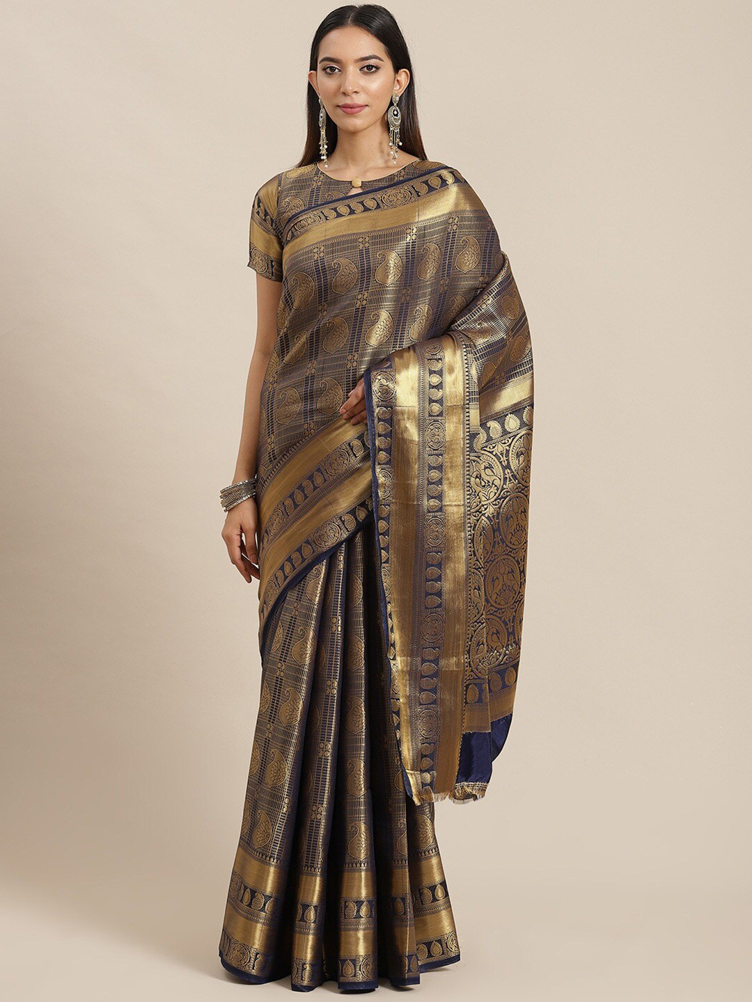 

MAHALASA Ethnic Motifs Woven Design Silk Cotton Saree, Blue