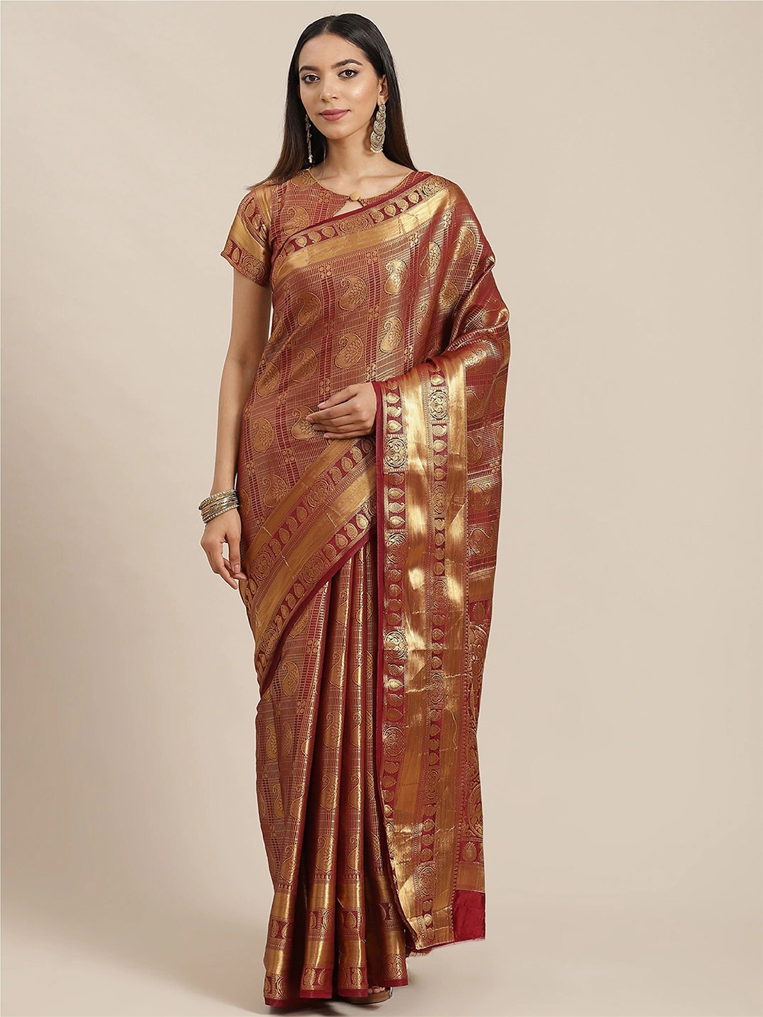 

MAHALASA Ethnic Motifs Woven Design Silk Cotton Saree, Maroon