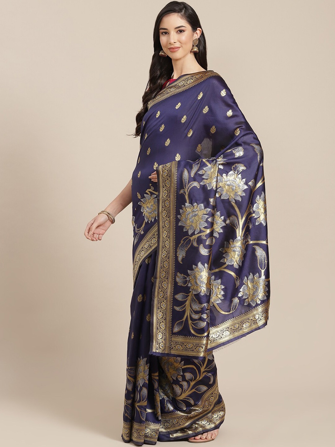 

MAHALASA Ethnic Motifs Woven Design Zari Saree, Blue
