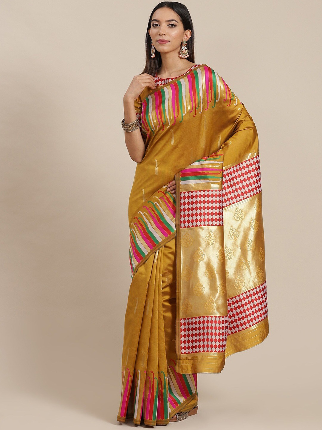 

MAHALASA Paisley Woven Design Saree, Yellow