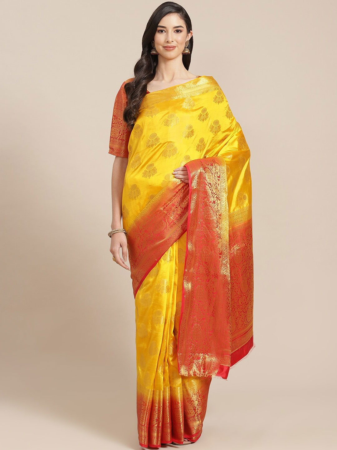 

MAHALASA Ethnic Motifs Woven Design Zari Saree, Yellow