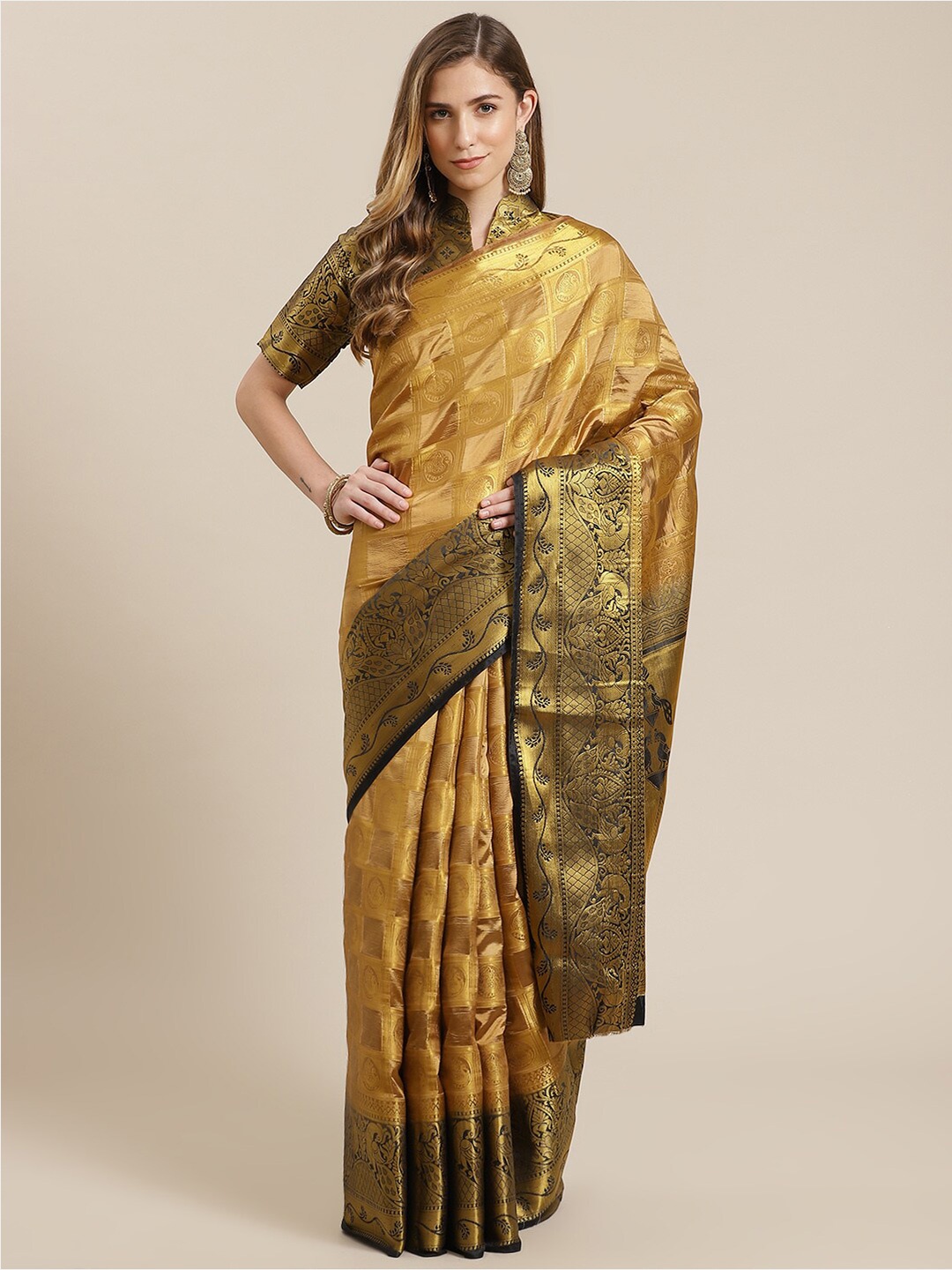 

MAHALASA Ethnic Motifs Woven Design Saree, Beige