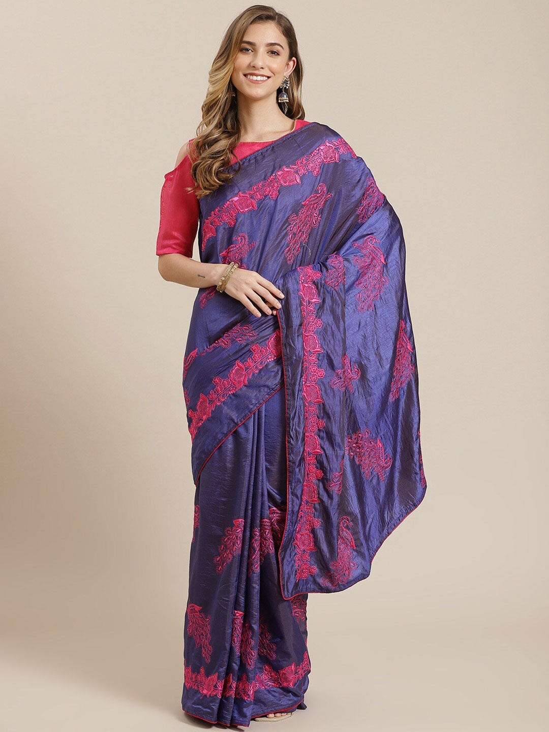 

MAHALASA Ethnic Motifs Embroidered Saree, Purple