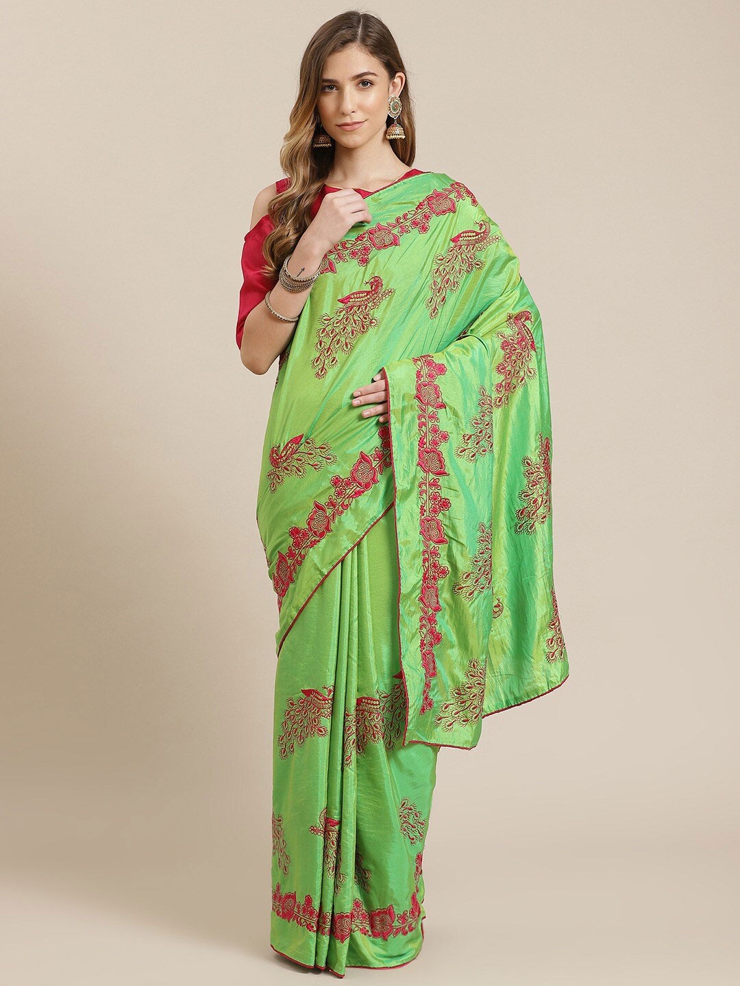 

MAHALASA Floral Embroidered Saree, Green