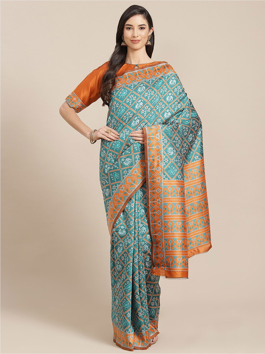 

MAHALASA Ethnic Motifs Woven Design Zari Silk Blend Saree, Turquoise blue