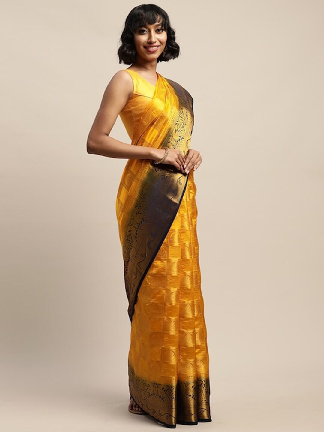 

MAHALASA Ethnic Motifs Woven Design Banarasi Saree, Yellow