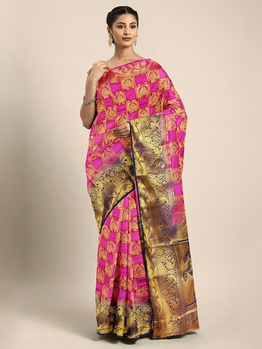 

MAHALASA Ethnic Motifs Woven Design Saree, Pink