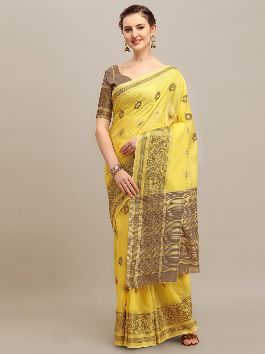 

MAHALASA Floral Woven Design Zari Saree, Yellow