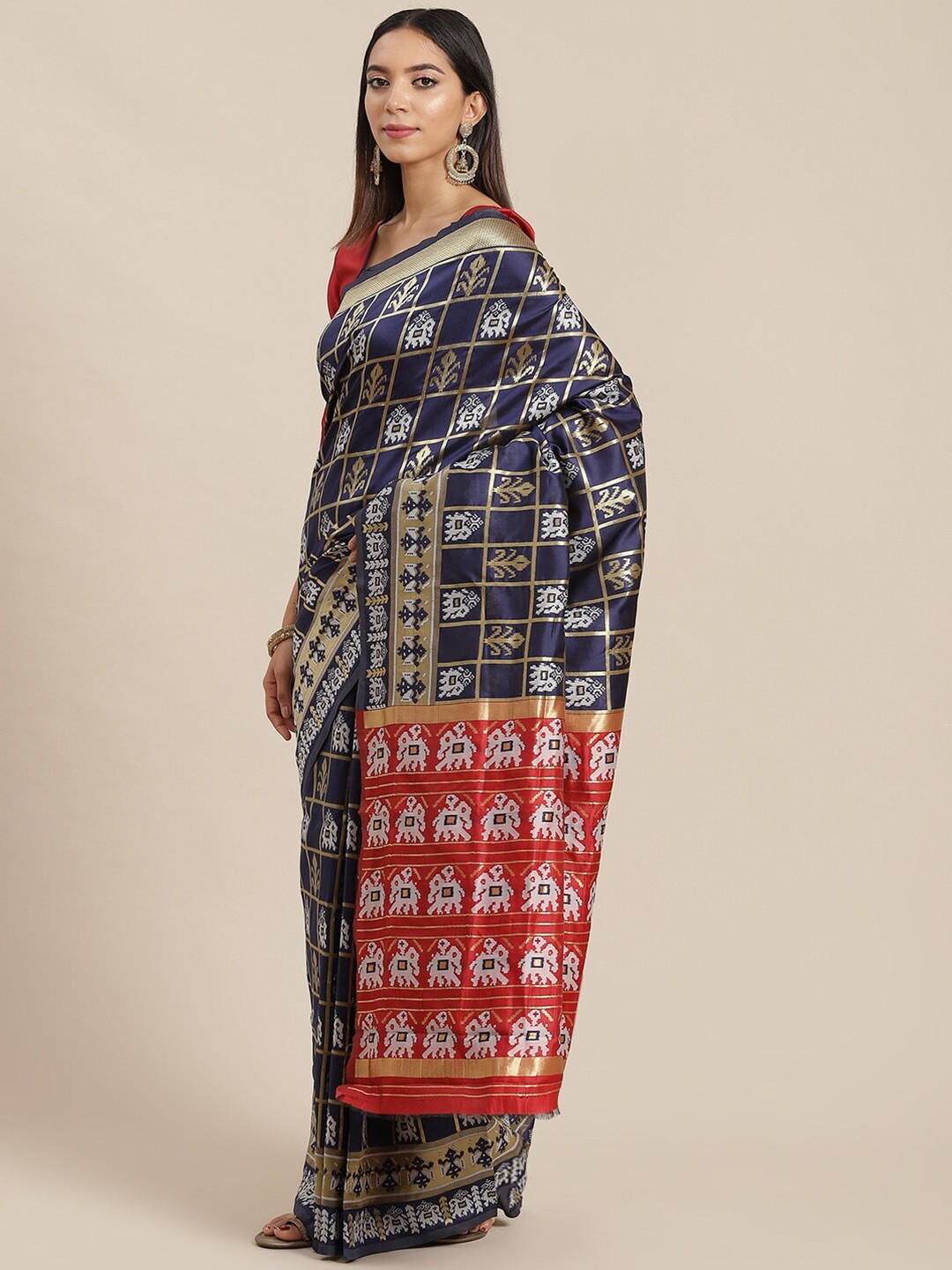 

MAHALASA Ethnic Motifs Printed Silk Cotton Banarasi Saree, Blue