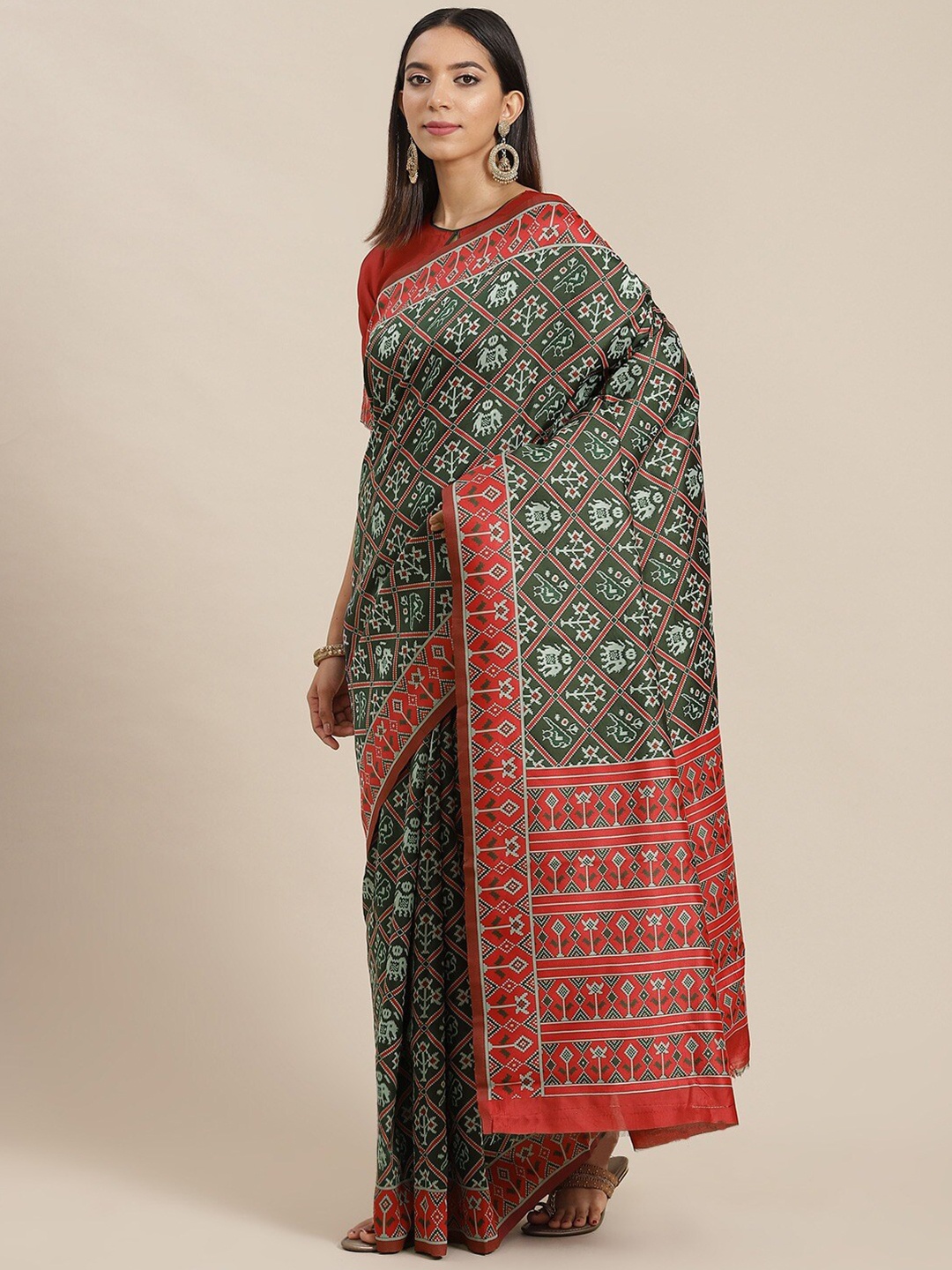 

MAHALASA Ethnic Motifs Printed Patola Saree, Green