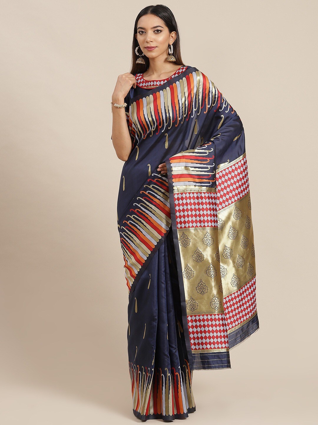 

MAHALASA Geometric Woven Design Zari Saree, Blue