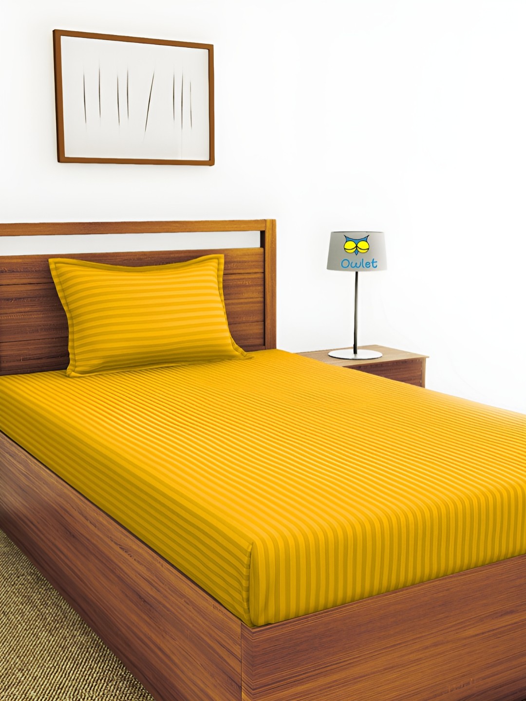 

House of Owlet Yellow Striped Cotton 210 TC Single Bedsheet with 1 Pillow Cover