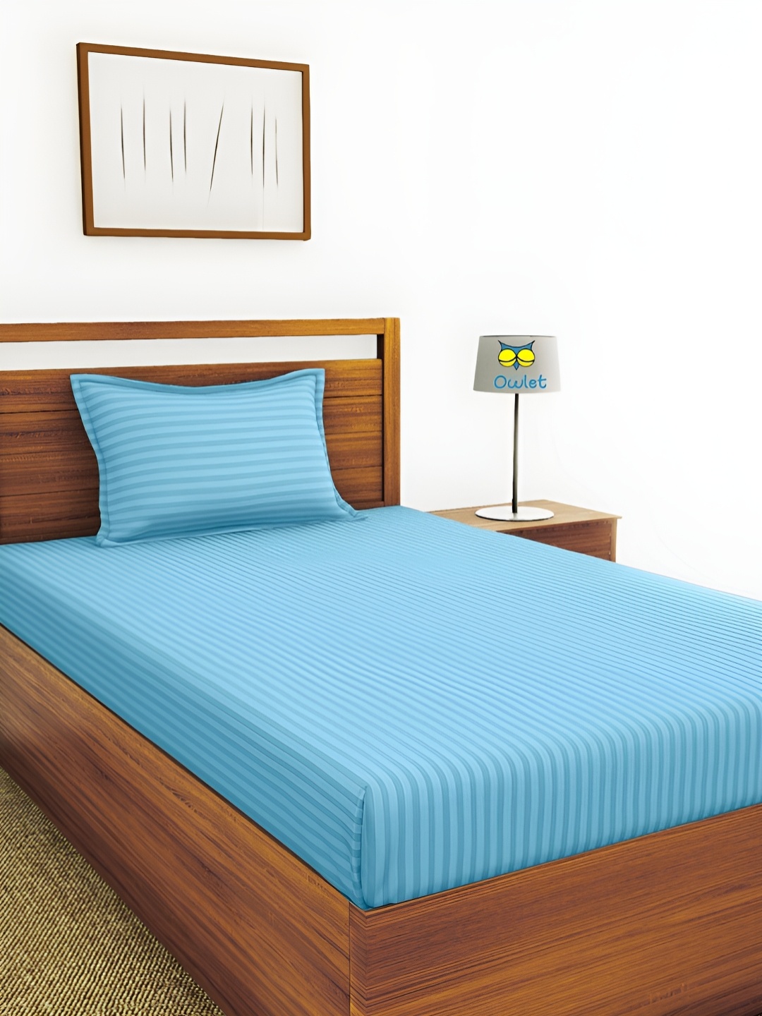 

House of Owlet Yellow Blue Cotton 210 TC Single Bedsheet with 1 Pillow Cover