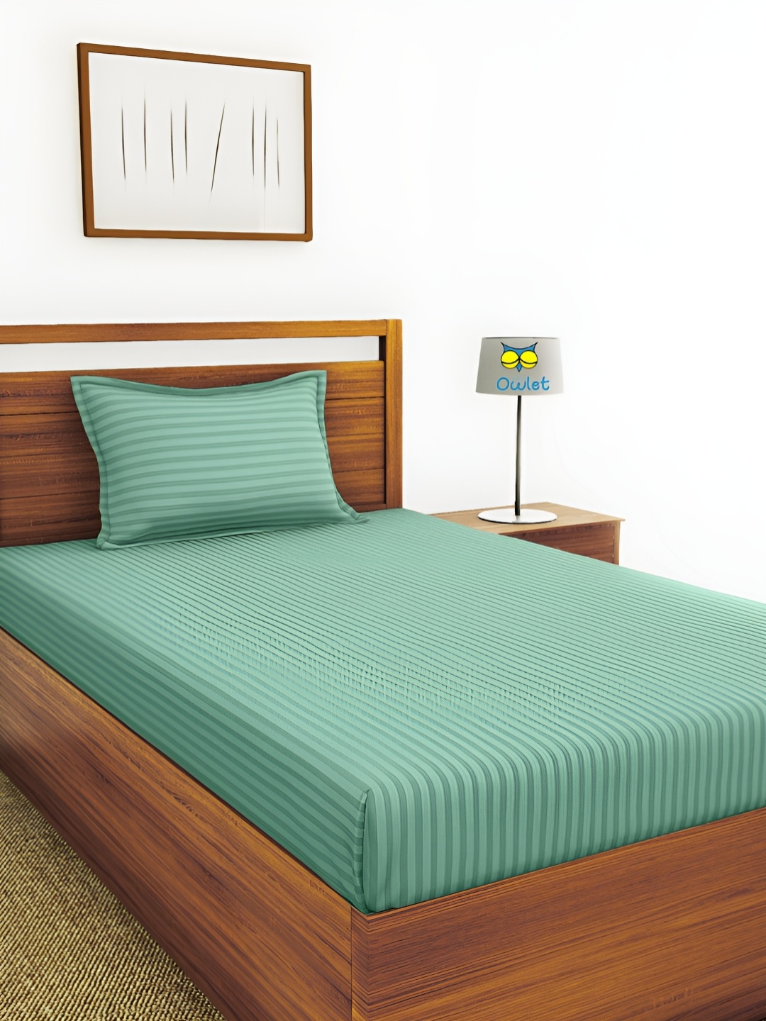 

House of Owlet Blue Striped Cotton 210 TC Single Bedsheet with 1 Pillow Cover