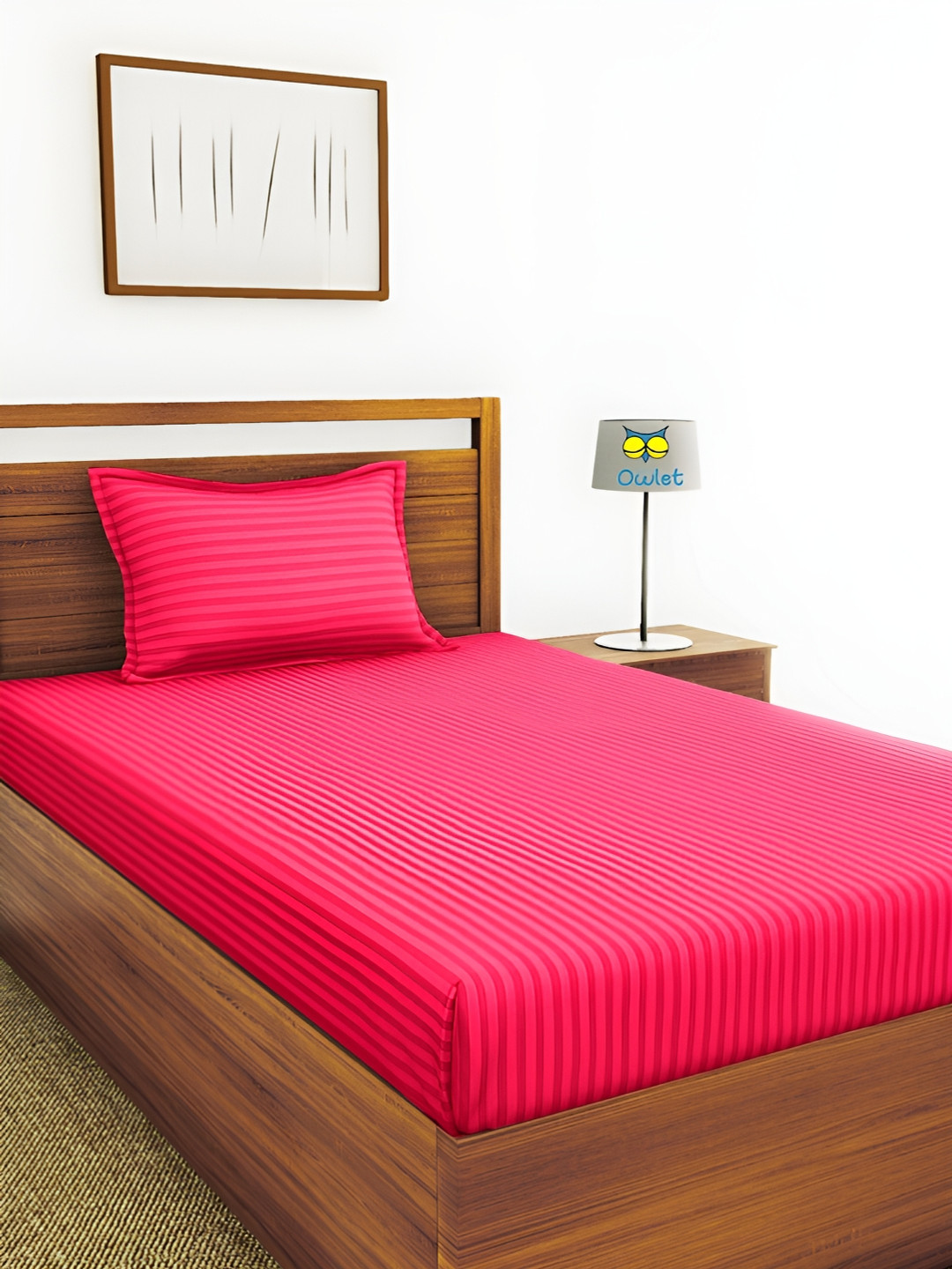 

House of Owlet Pink Striped Cotton 210 TC Single Bedsheet With 1 Pillow Covers