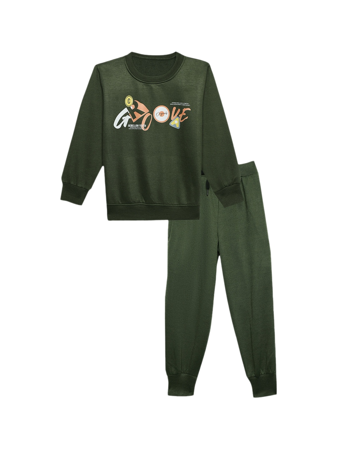 

VIMAL JONNEY Kids Printed Round Neck Tracksuit, Olive