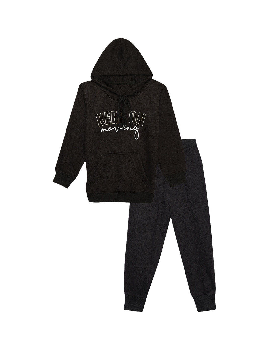 

VIMAL JONNEY Kids Typography Printed Hooded Cotton Fleece Sweatshirt & Joggers, Black