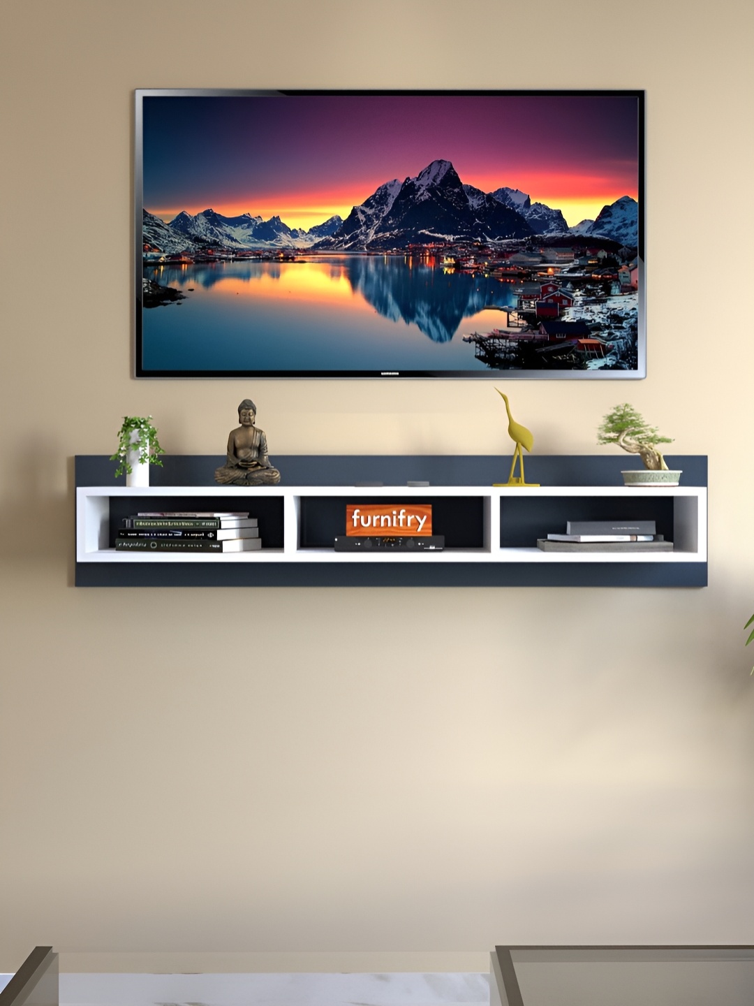 

Furnifry Grey & White Wooden Basic Wall Shelf