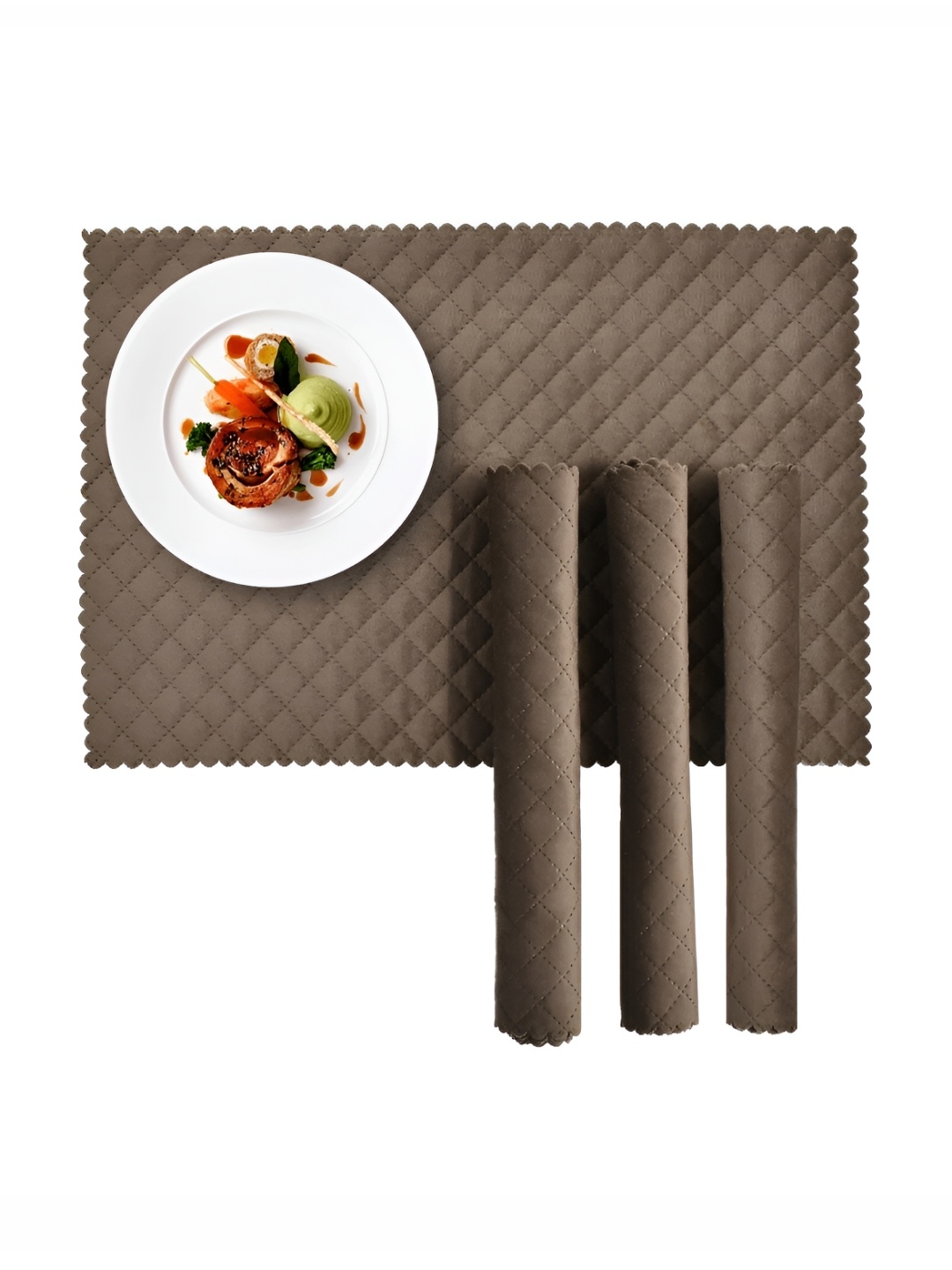 

HOMADORN Brown 6 Pieces Geometric Velvet Quilted Rectangular Table Placemats