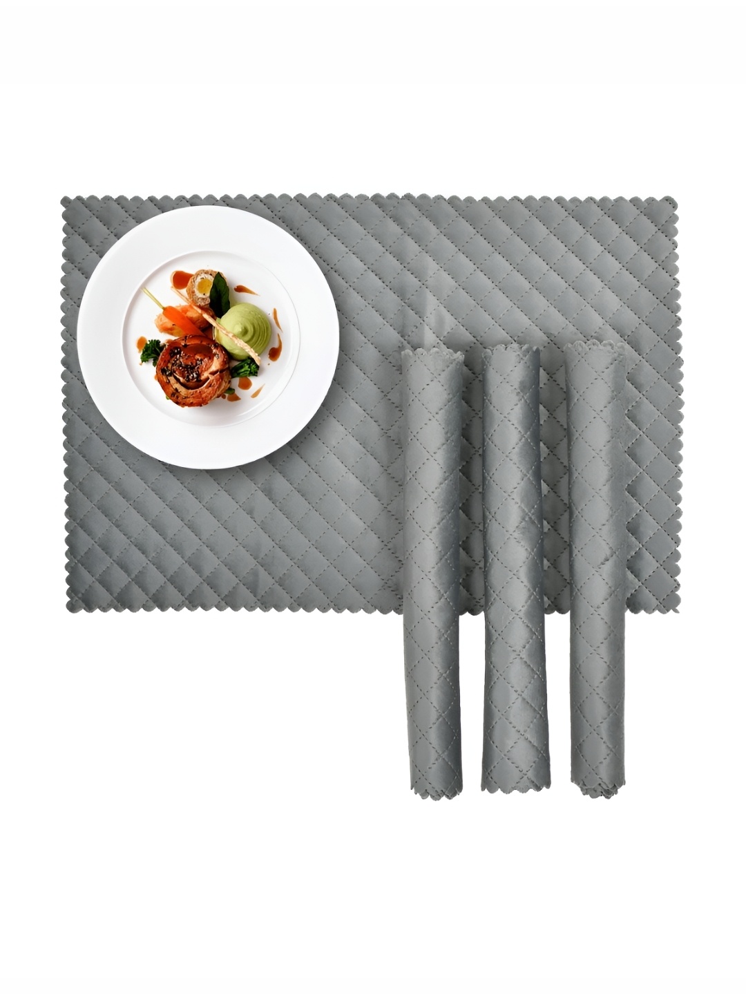 

HOMADORN Grey 4 Pieces Velvet Quilted Rectangular Table Placemats