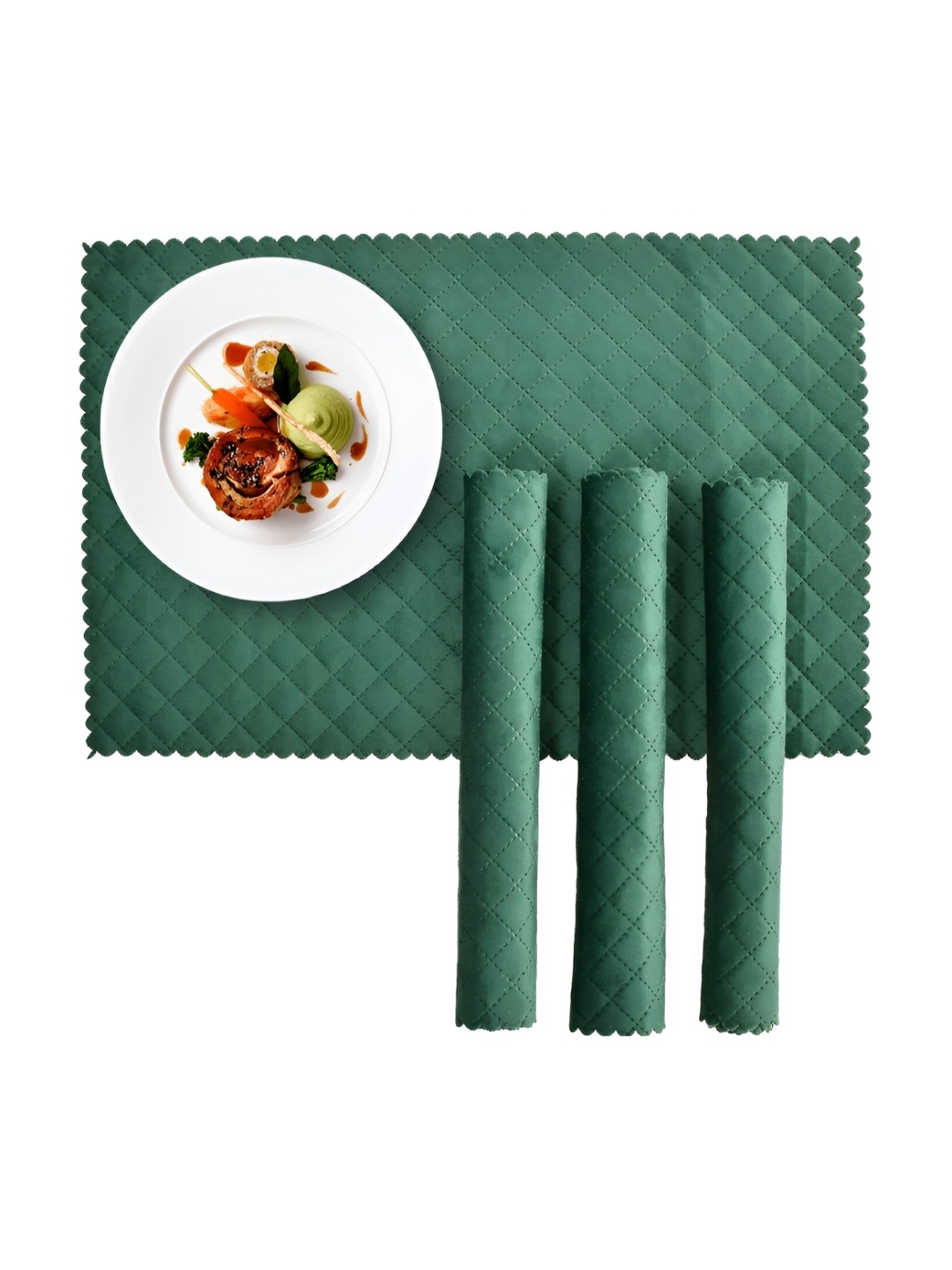 

HOMADORN Green & White 4 Pieces Velvet Quilted Rectangular Table Placemats