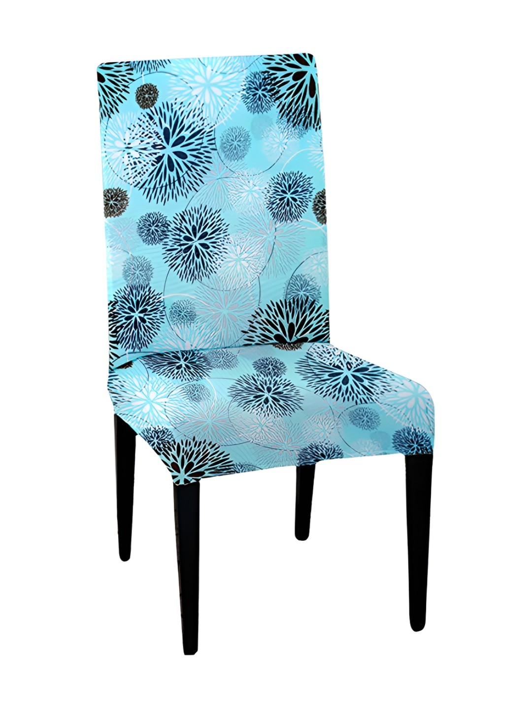 

Lazi 1 Piece Turquiuse Blue & Black Printed Stretchable Dining Chair Cover, Turquoise blue