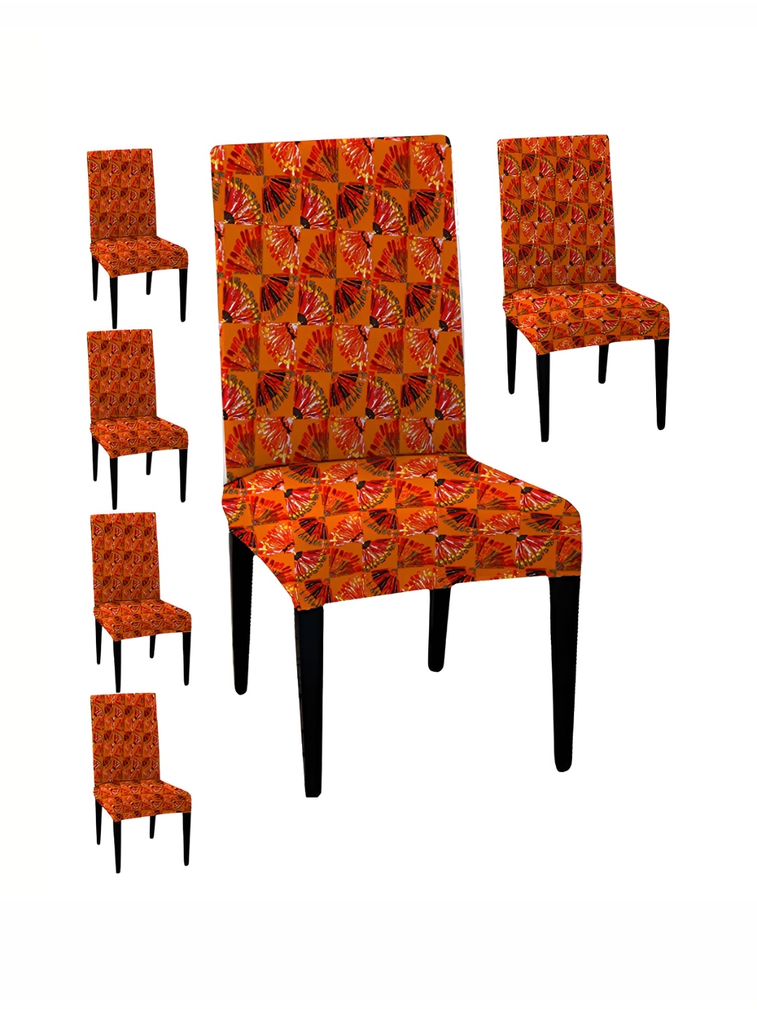 

Lazi 6 Pieces Orange & White Printed Stretchable Dining Chair Covers