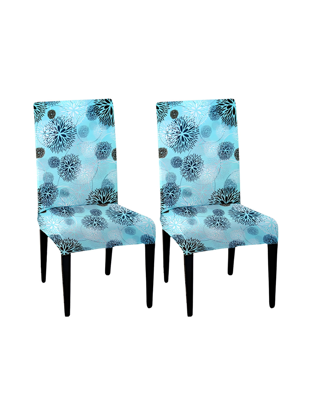 

Lazi 2 Pieces Turquoise Blue & Black Floral Stretchable Dining Chair Covers