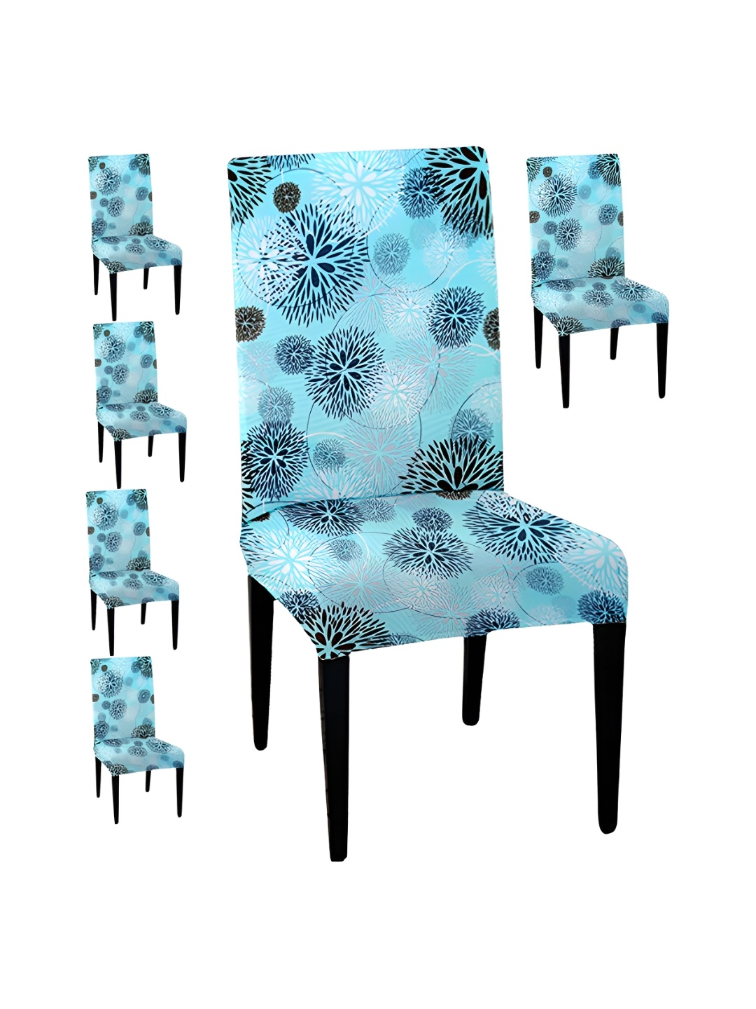 

Lazi 6 Pieces Sea Green and Black Turquoise Floral Printed Stretchable Dining Chair Covers