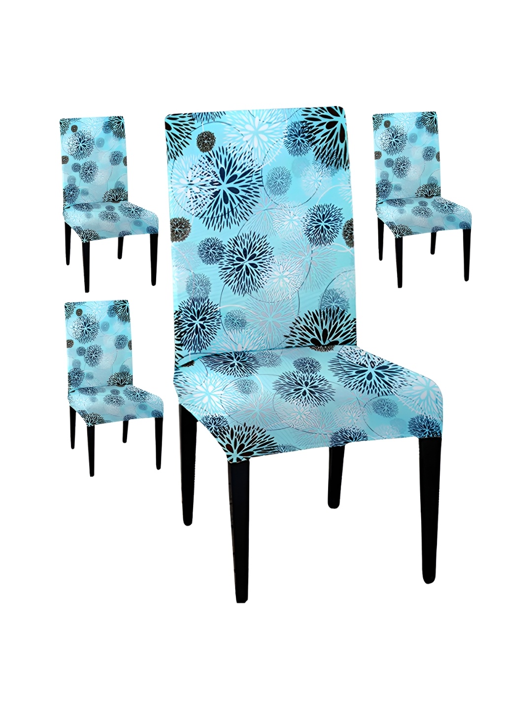 

Lazi 4 Pieces Turquoise Blue Printed Stretchable Dining Chair Covers