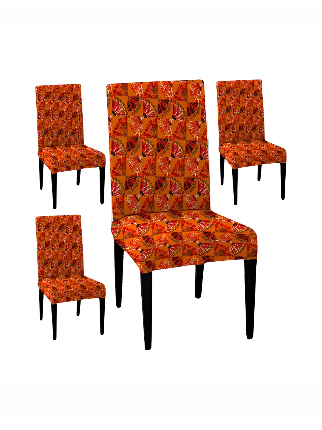 

Lazi 4 Pieces Orange and Black Abstract Printed Stretchable Dining Chair Covers