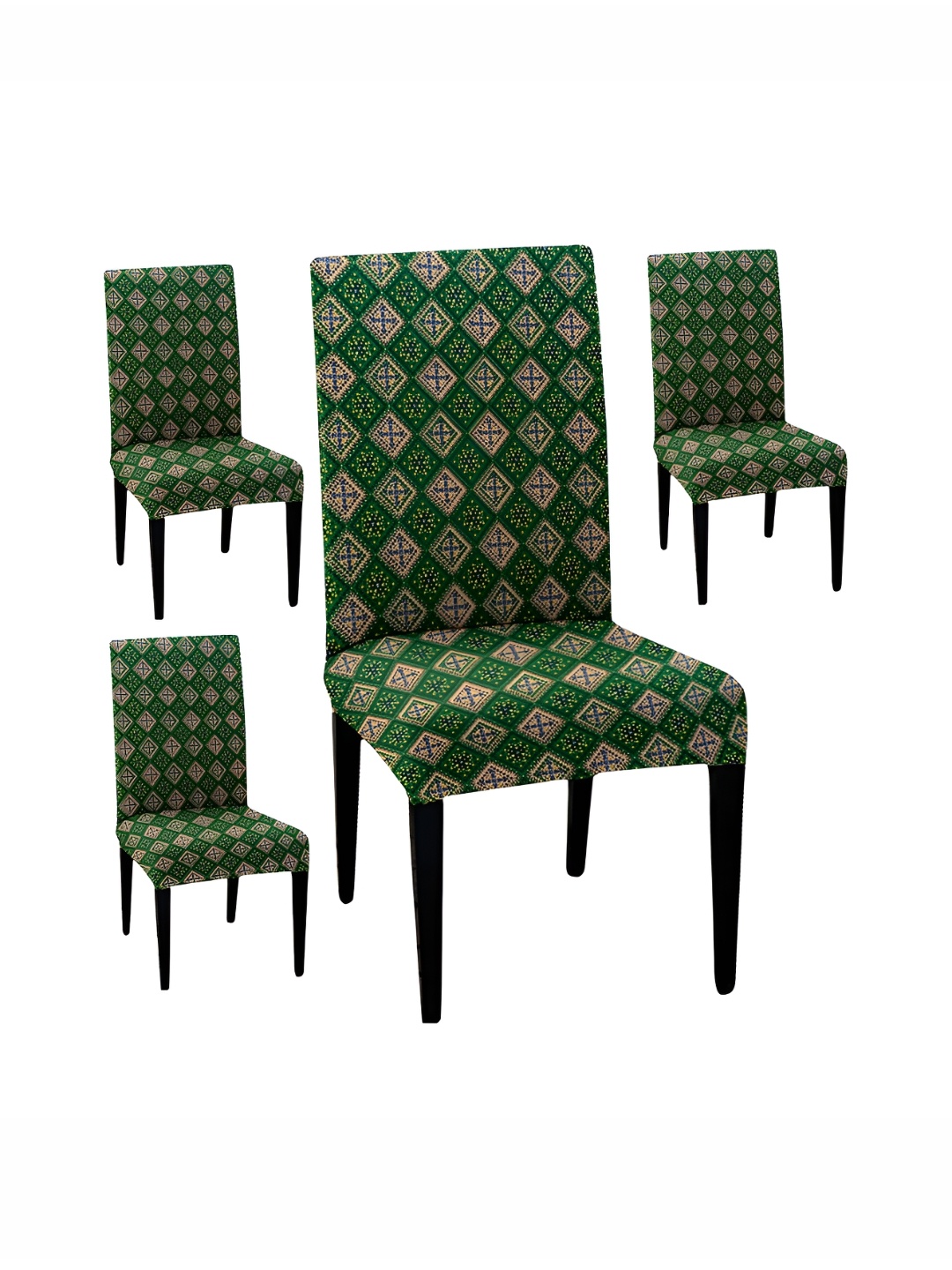 

Lazi 4 Pieces Green Printed Stretchable Dining Chair Covers