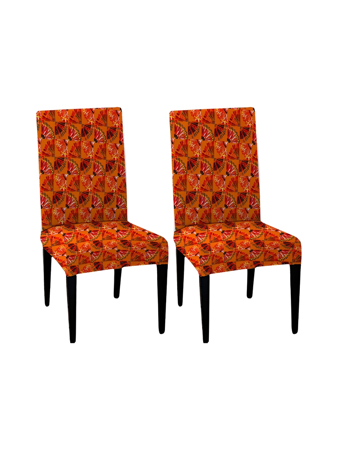 

Lazi 2 Pieces Orange & Black Printed Stretchable Dining Chair Covers