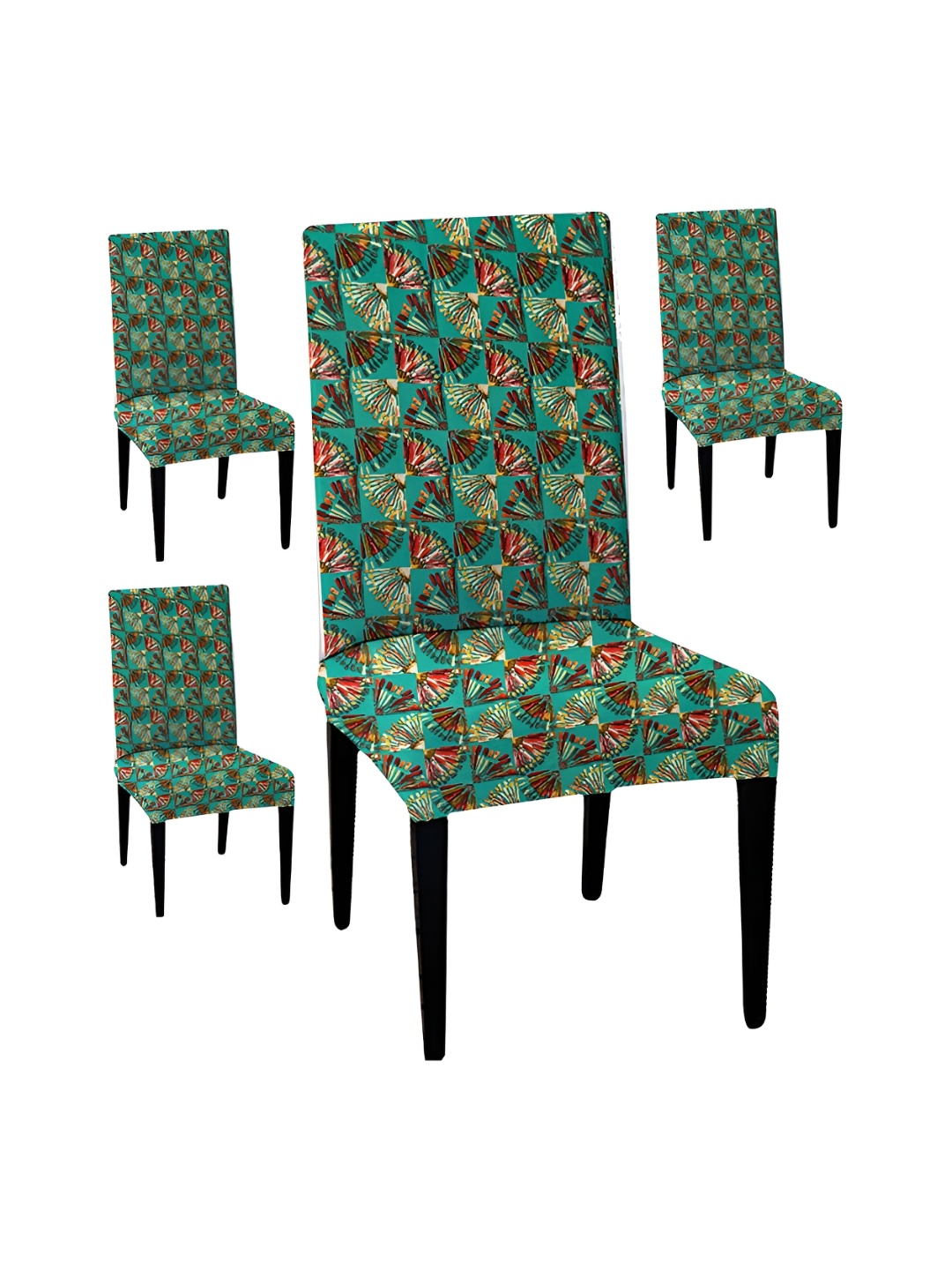 

Lazi 4 Pieces Green and yellow Abstract Printed Stretchable Dining Chair Covers