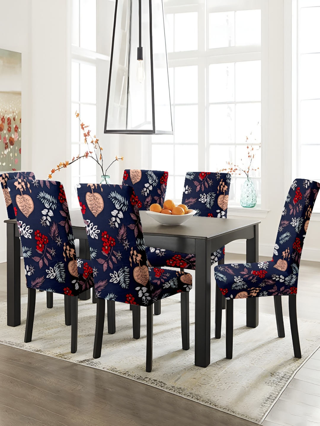 

Lazi 6 Pieces Navy Blue & Red Printed Stretchable Dining Chair Covers