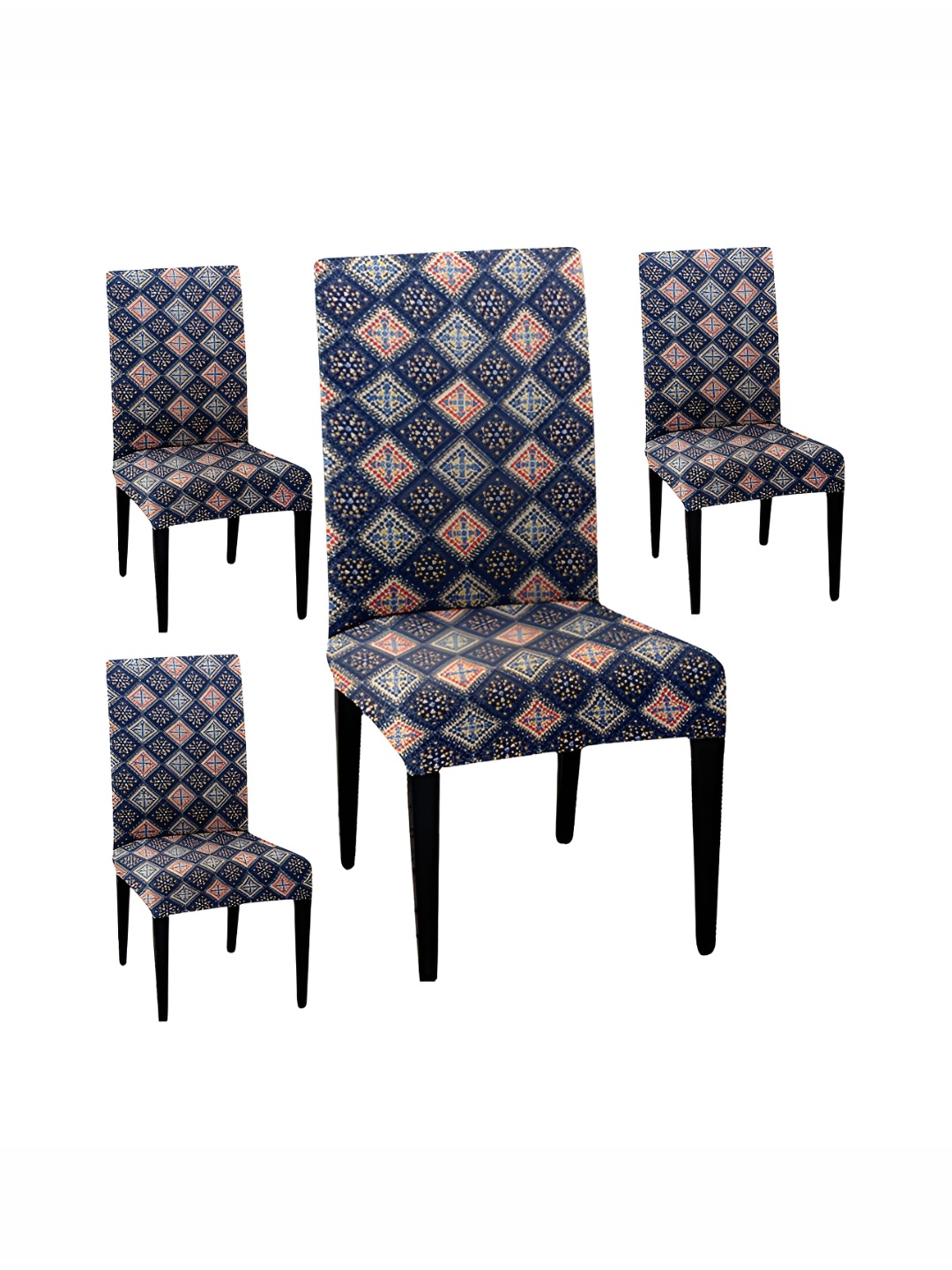 

Lazi 4 Pieces Grey & Blue Geometric Printed Stretchable Dining Chair Covers