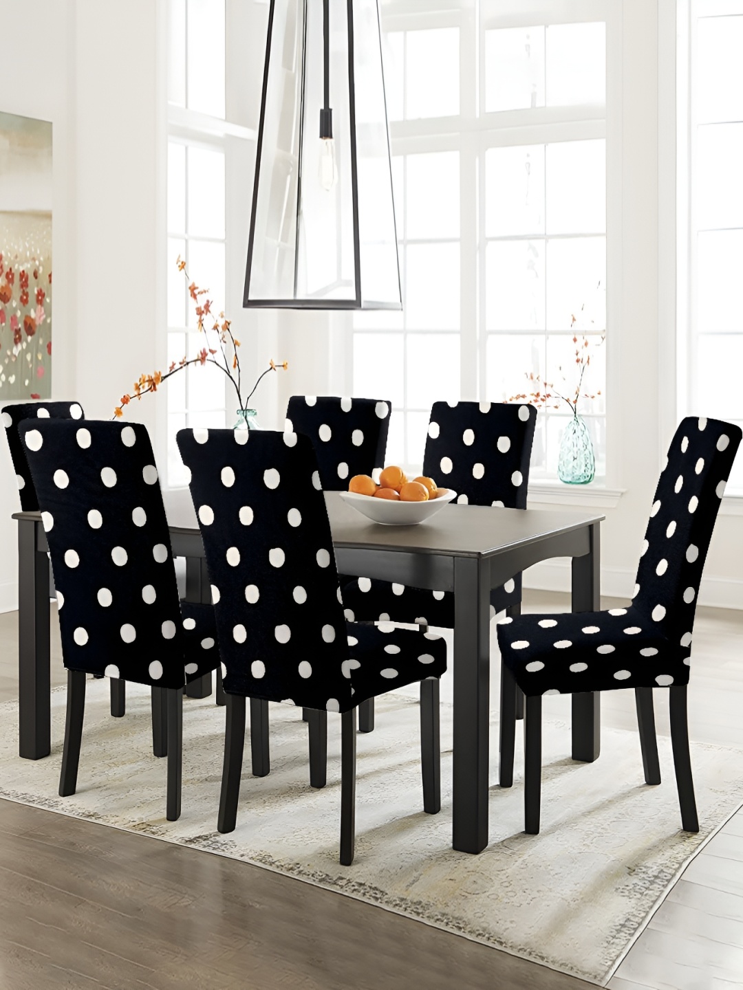 

Lazi 6 Pieces Black & White Printed Stretchable Dining Chair Covers