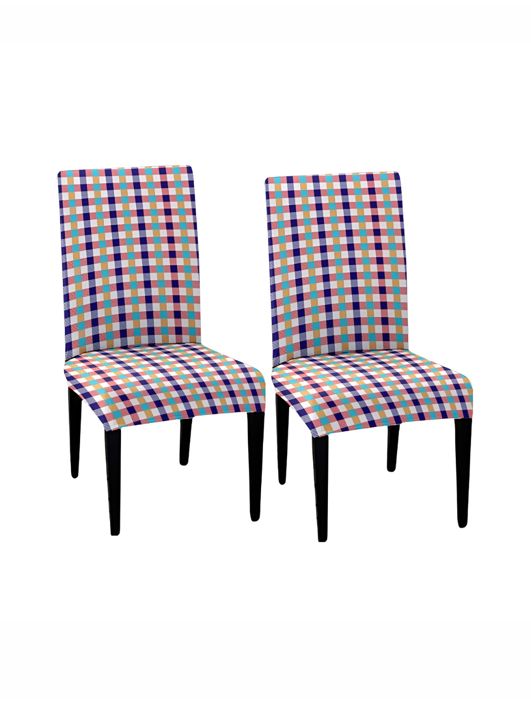 Lazi 2 Pieces Red & White Checks Printed Stretchable Dining Chair Covers