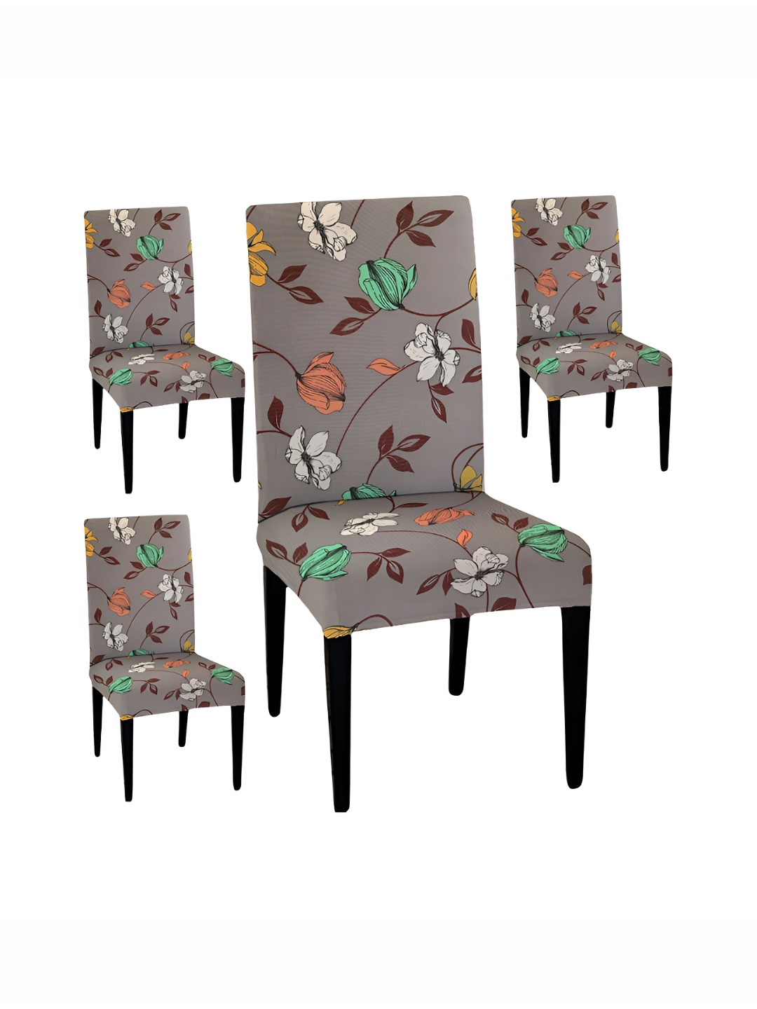 

Lazi 4 Pieces Grey & Brown Printed Stretchable Dining Chair Covers