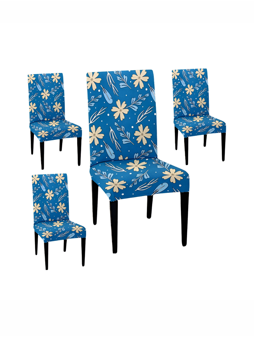 

Lazi 4 Pieces Blue and Yellow Floral Airforce Printed Stretchable Dining Chair Covers