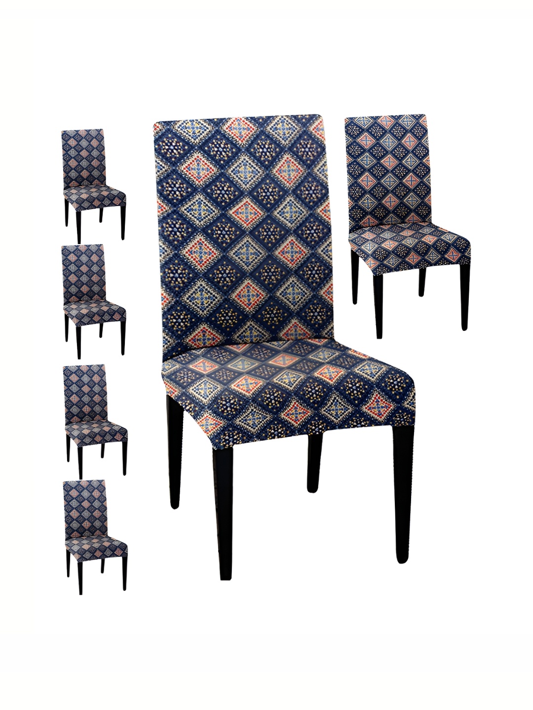 

Lazi 6 Pieces Grey & Blue Geometric Printed Stretchable Dining Chair Covers