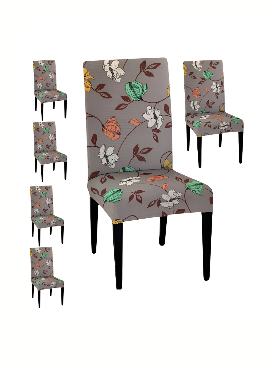 

Lazi 6 Pieces Grey & Brown Floral Printed Stretchable Dining Chair Covers