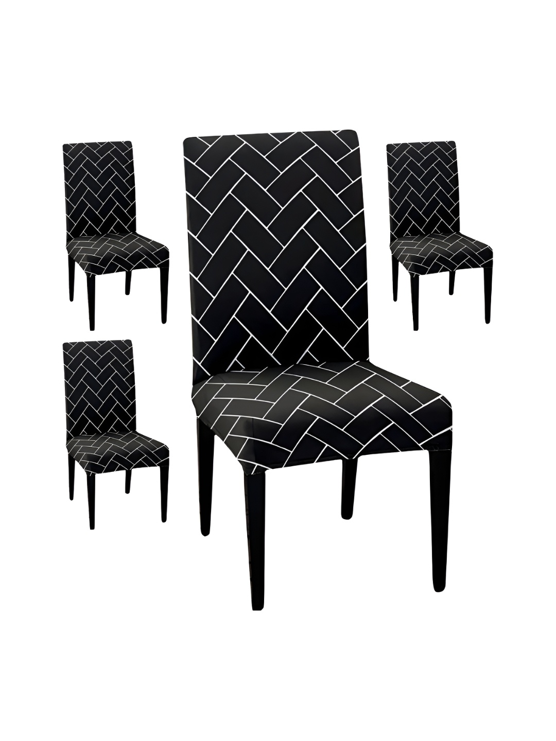 

Lazi 4 Pieces Black & White Printed Stretchable Dining Chair Covers