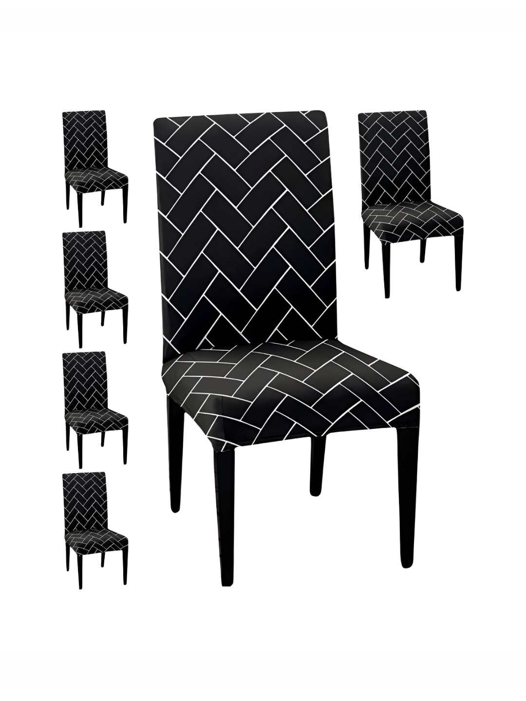 

Lazi 6 Pieces Black & White Printed Stretchable Dining Chair Covers