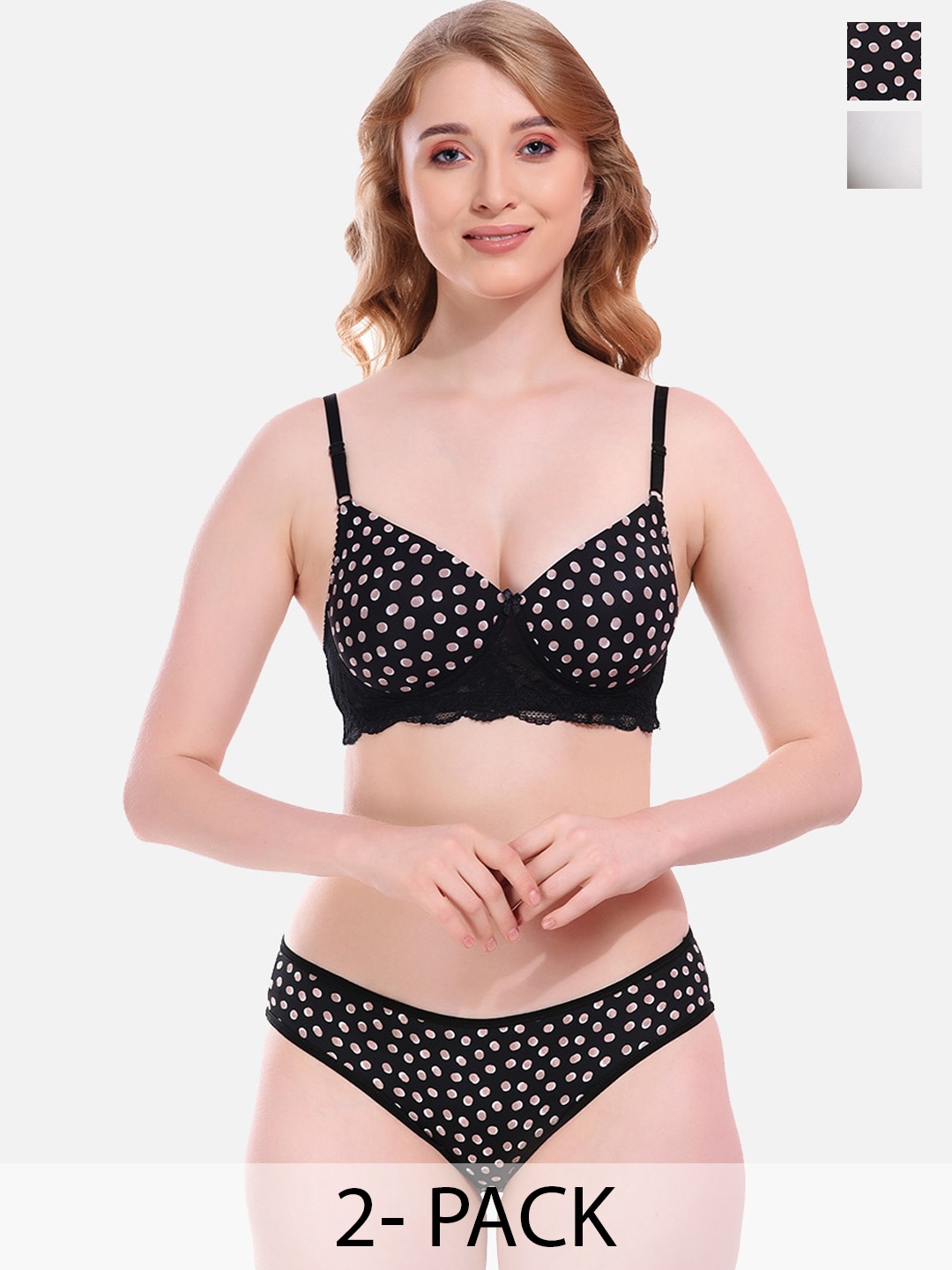 

FIMS Pack Of 2 Printed Lingerie Set, Black
