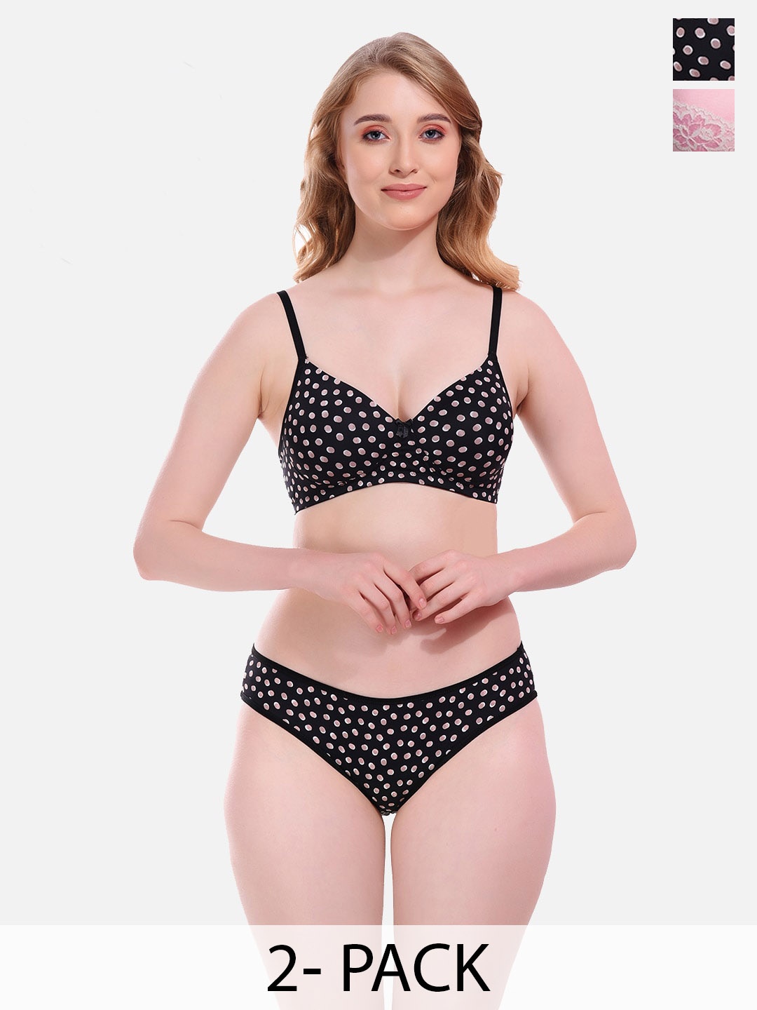 

FIMS Pack Of 2 Printed Lingerie Set, Black