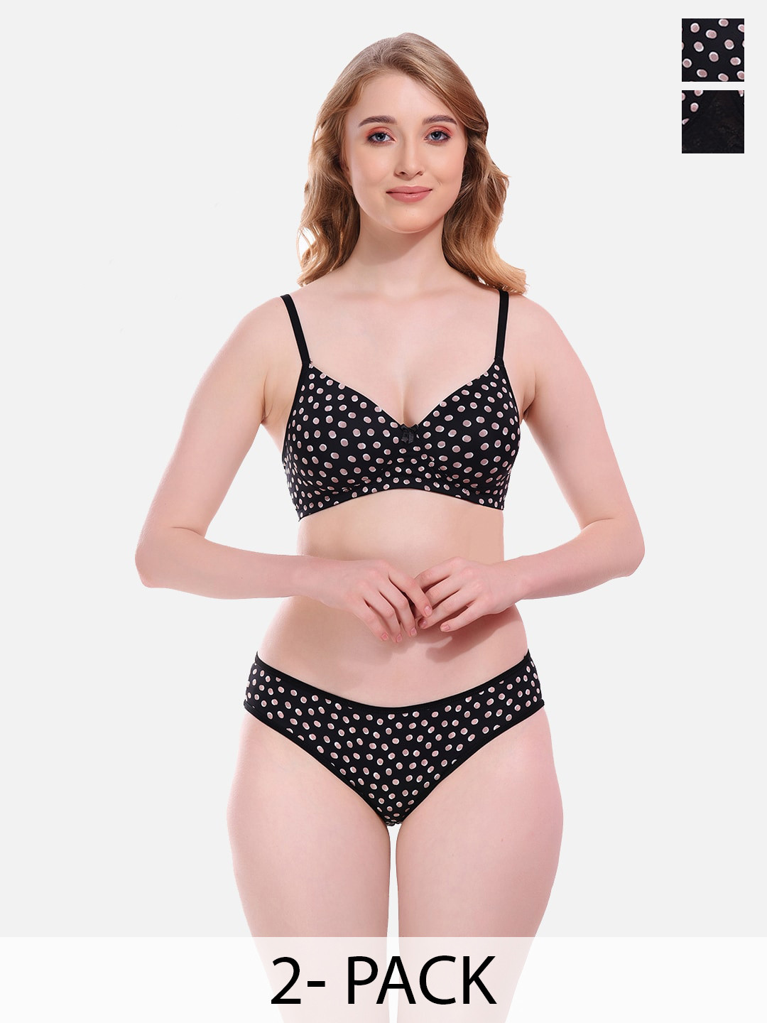 

FIMS Pack Of 2 Printed Cotton Lingerie Set, Black