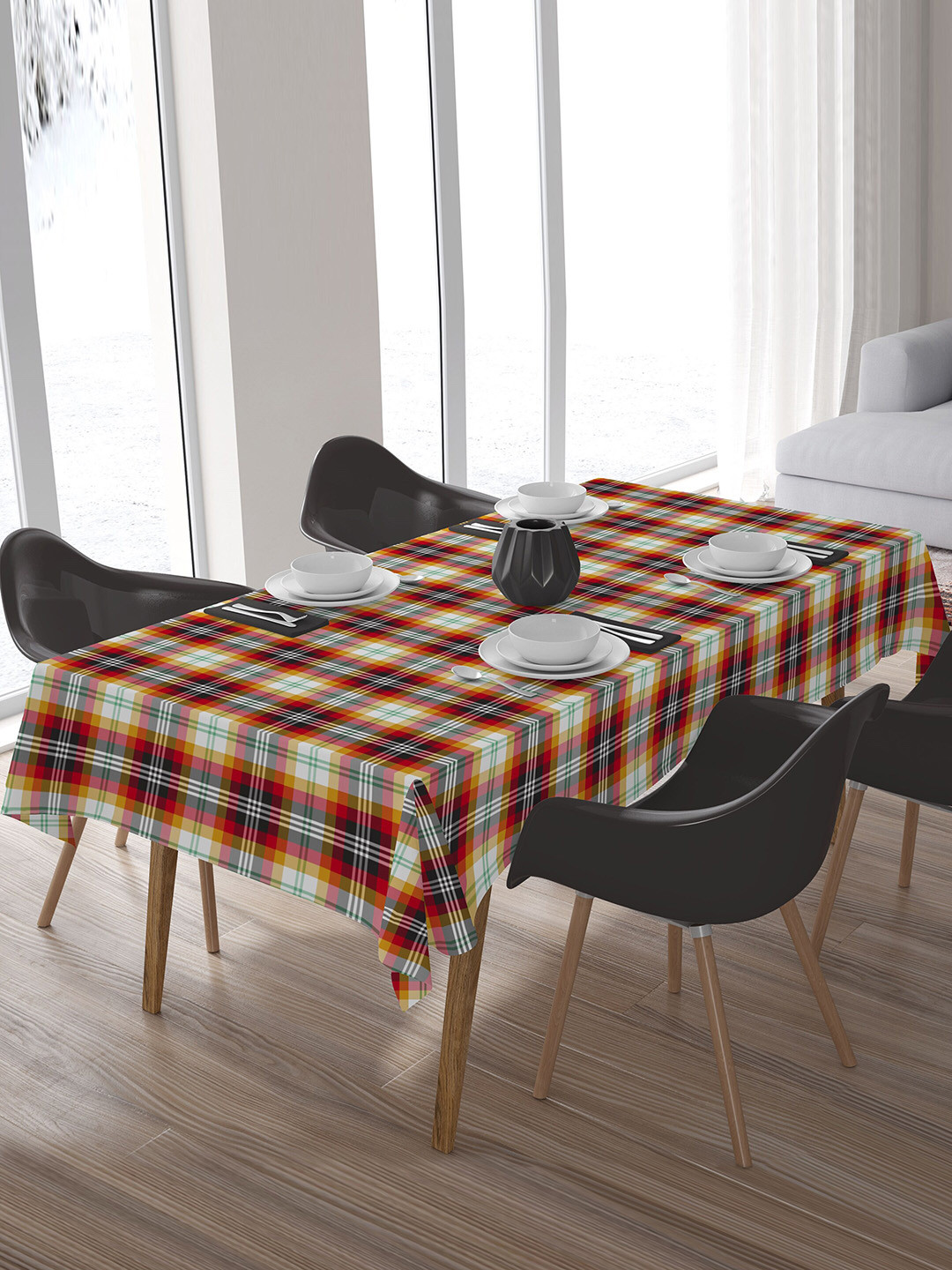 

HOME COLORS.IN Red & White Printed Rectangle 4 Seater Pure Cotton Table Cover