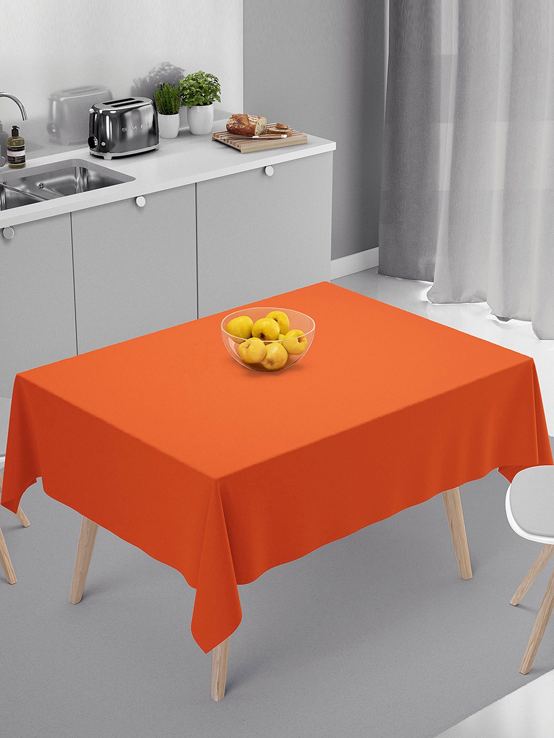 

HOME COLORS.IN Orange Color Cotton Breathable 4 Seater Square Table Cover