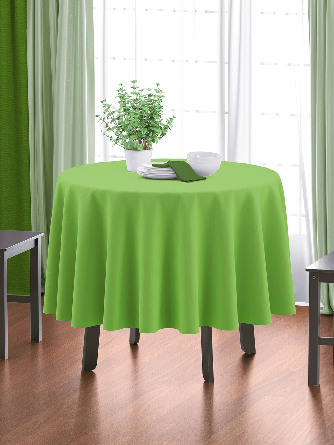 

HOME COLORS.IN Green Cotton Round Table Cover